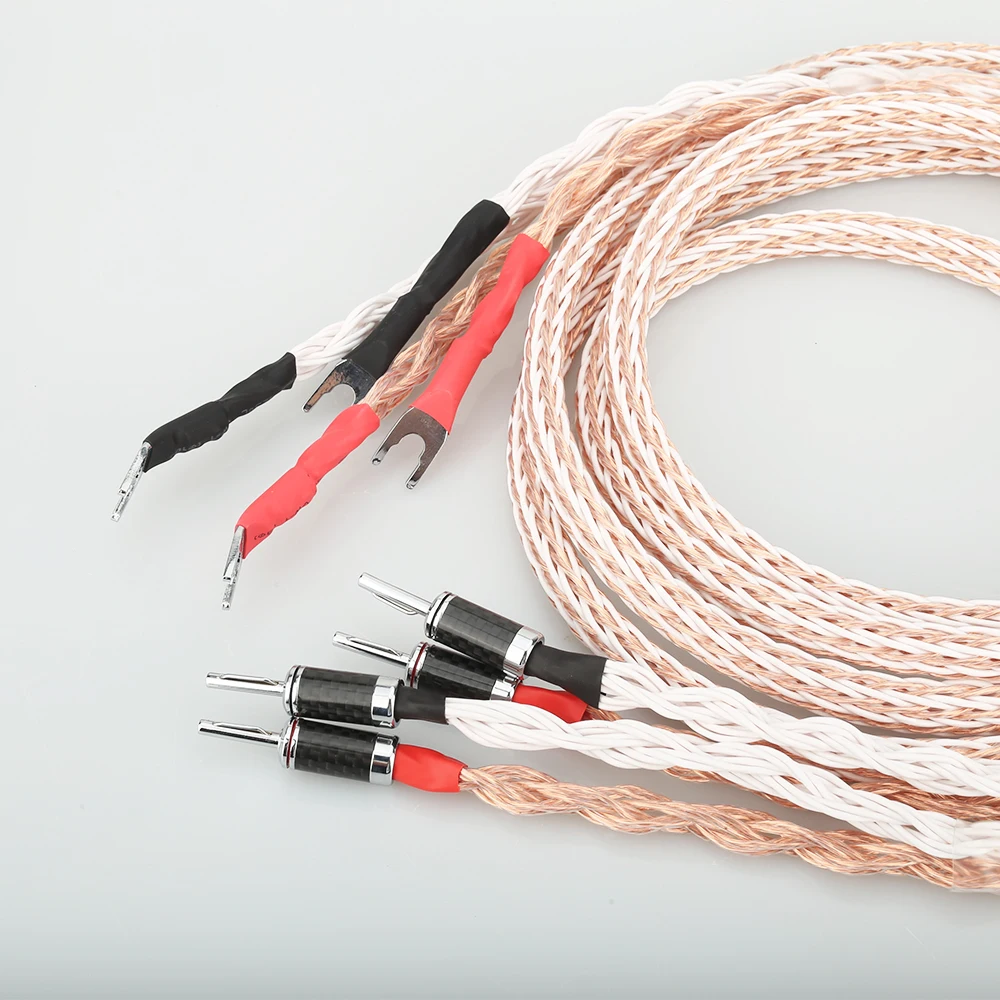 1pair HI-End 12TC Speaker Cable OCC Copper Audiophile speaker cable HIFI Banana to spade loudspeaker cable
