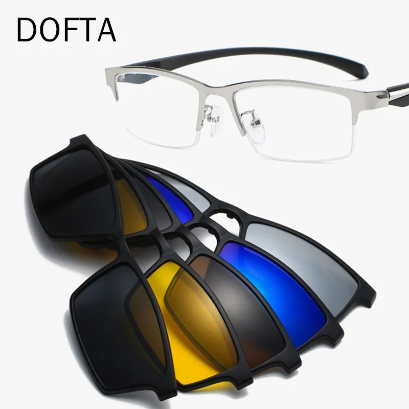 DOFTA  5 In 1 Magnet Polarized Clip Glasses Frame Men Clip Glasses For Men Eyeglasses Frame Male  TR90 Optical Myopia