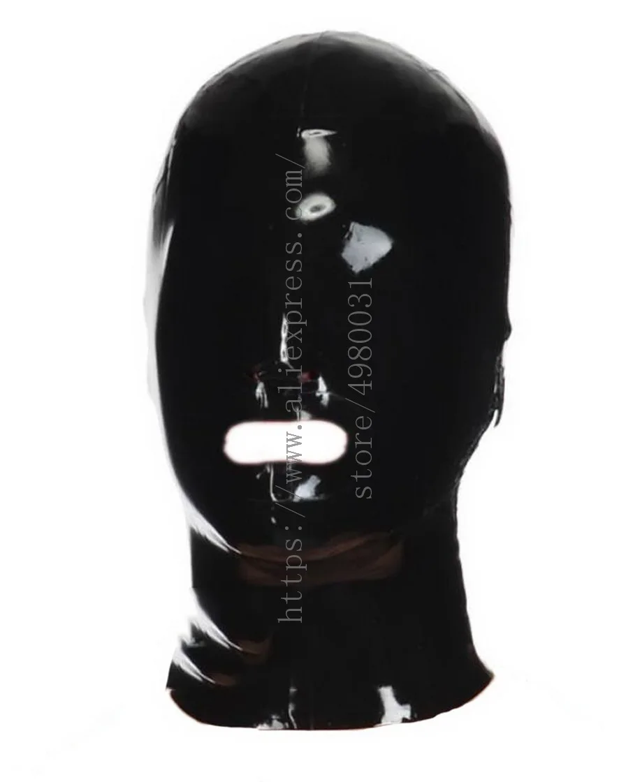 Back zipper & mesh eyes designs(open nostrils & mouth) adults's black latex bondage hood what is made of natural latex materials