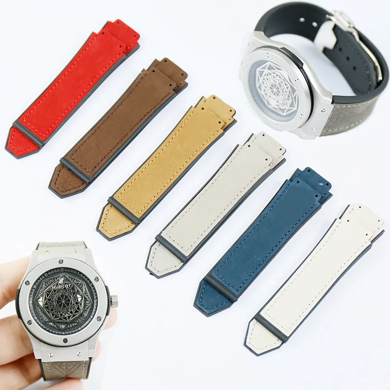 Watch Accessories Scrub Leather Strap Men Applicable to for HUBLOT Hublot explosion Waterproof strap Multicolor 19*25