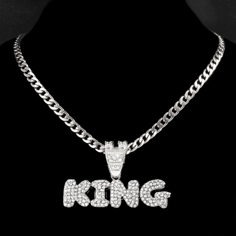 Stainless steel/Zircon Chain Necklace Iced Letter KING Pendant Chain Necklaces For Women Men HipHop Party Fashion Male Jewellery