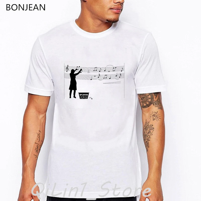 2024 Hot Sale Wired Sound Music Note Print Tshirt Men Graphic Tee Shirt Homme White Short Sleeve T-Shirt Hombre Streetwear Tops