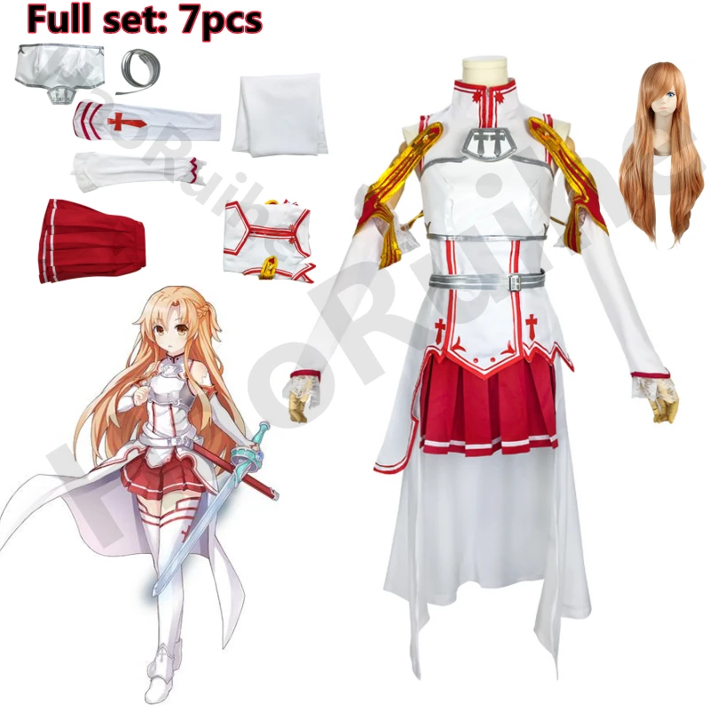 

2021 Hot Sword Art Online Yuuki Asuna Dress Cosplay Costume for Women Uniform Halloween Party Cosplay Armor Full Set 7pcs wig