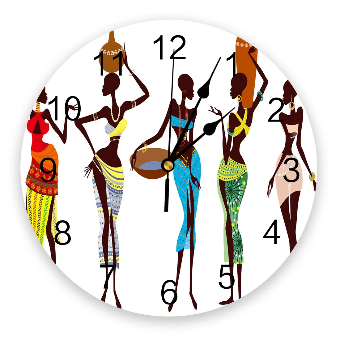 Modern Wall Clock African Women Bottle PVC Wall Clock Home Decor Bedroom Silent Oclock Watch Wall for Living Room