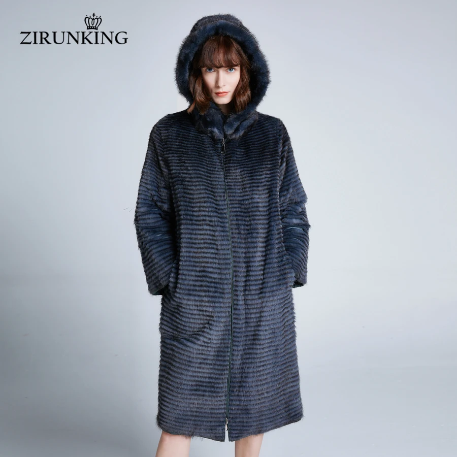 ZIRUNKING – manteau Long en fourrure de vison véritable pour femme, réversible, naturel, chaud, mode hiver, vêtements d\'extérieur, zc194