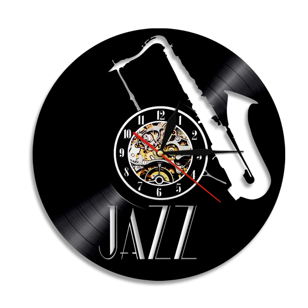 Jazz Band Saxophone Vinyl Record Wall Clock Home Decor Retro Rock N Roll Music Instrument Wall Clock For Music Saxophone Gift