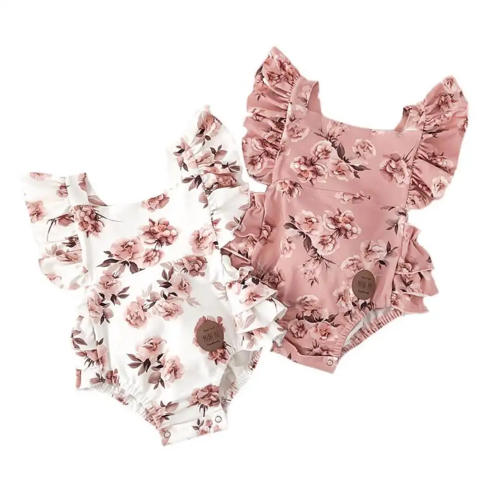 

Pudcoco Fast Shipping 0-24M Newborn Baby Girls Bodysuit Flowers Print Ruffles Sleeveless Jumpsuits Headband 2PCS