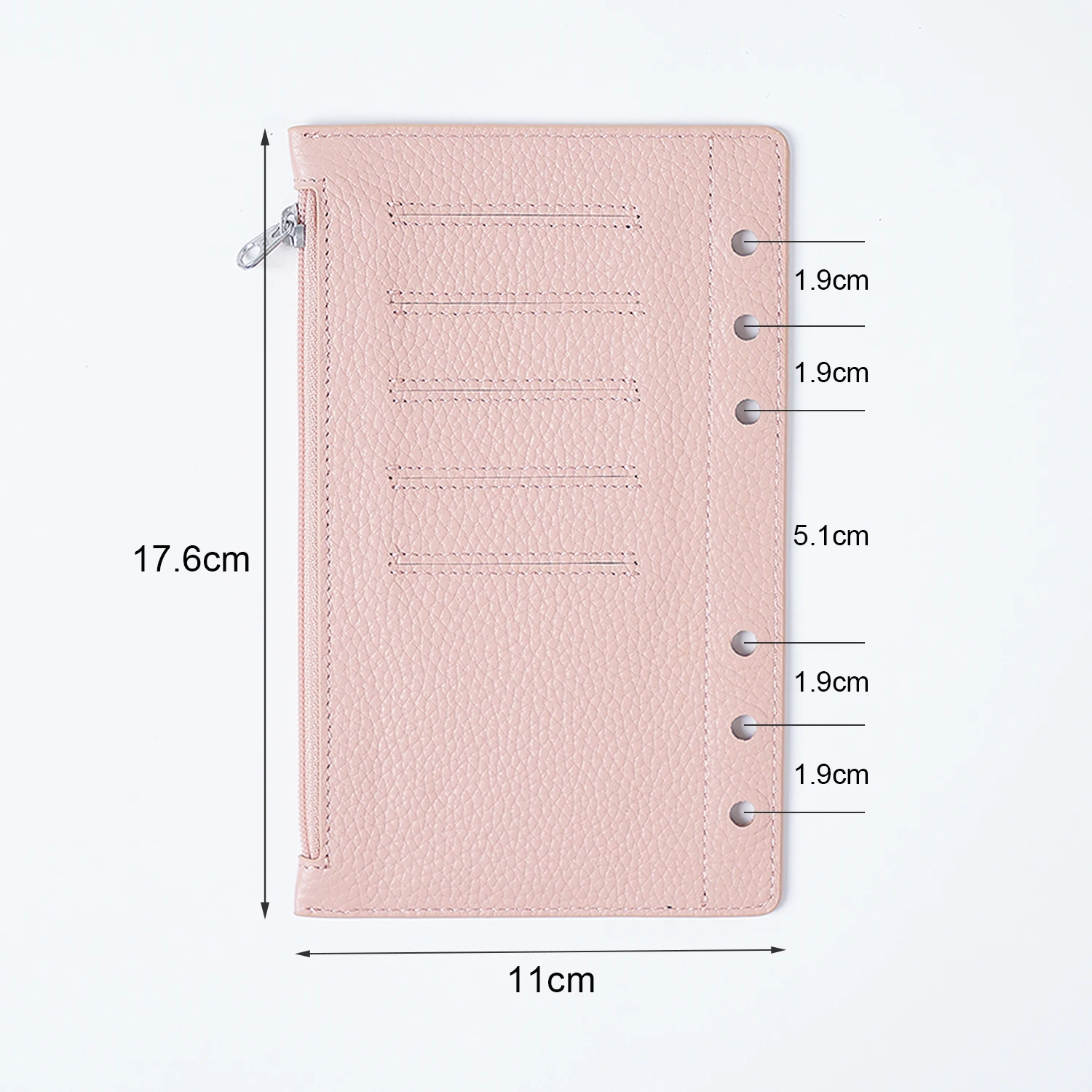 Moterm Zipper Flyleaf for Personal Size Ring Planner Genuine Pebbled Grain Leather Divider Coin Storage Bag Notebook Accessory