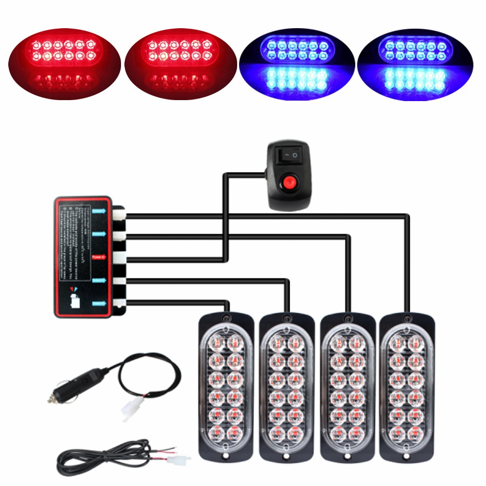 48LED Auto Strobe Knipperende Led Verlichting Lamp Emergency Oranje Strobe Lights 12V Knippert Auto Strobe Auto Waarschuwingslam - afbeelding 1