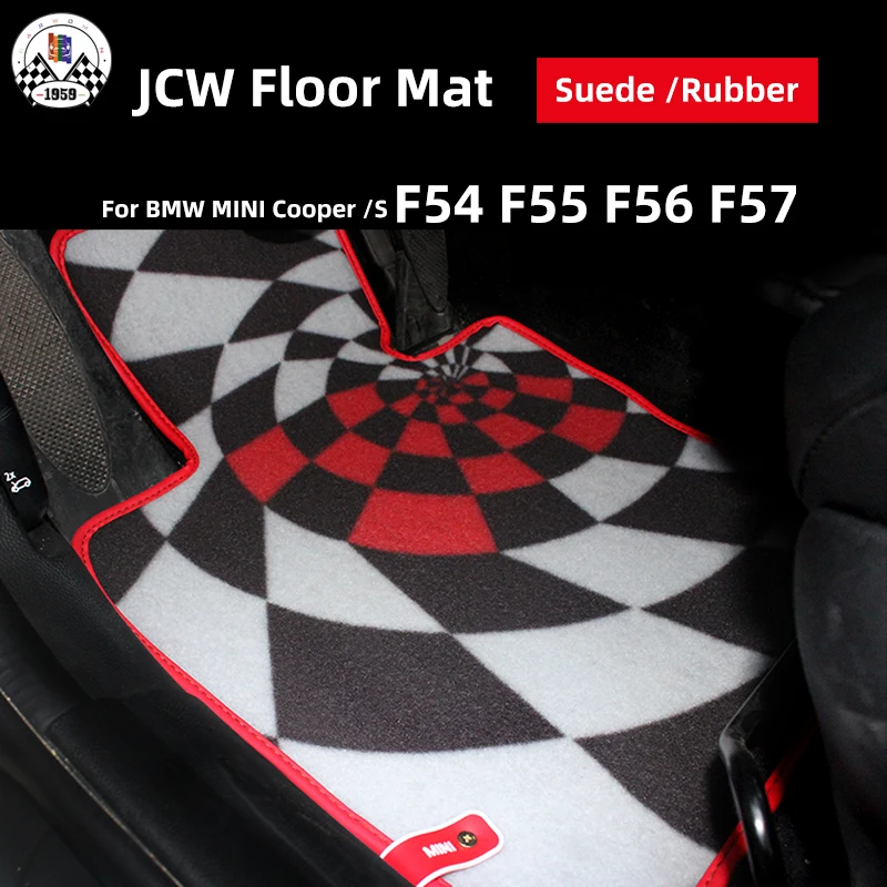 Hoge Kwaliteit Rubber Materiaal Vloer Mat Rode Geruite Jcw Stijl Clubman Mini Cooper Cooper F56 F54 F55 F57 (4 stks/set)