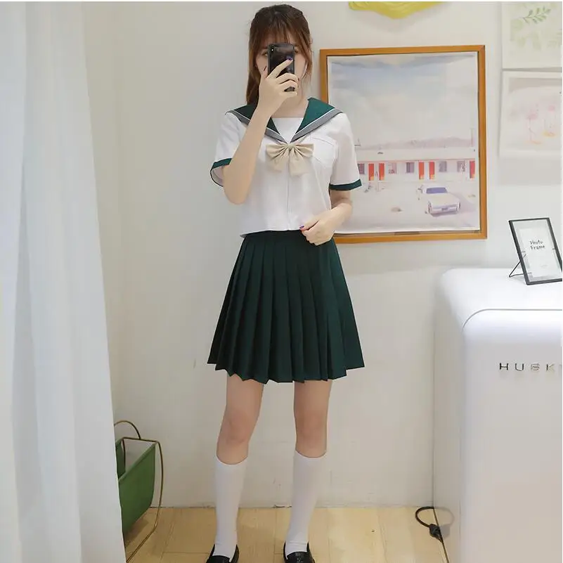 新高校生jk制服韓国プレッピースタイルのセーラー女性女の子夏ドレス学生制服英国スタイル衣装