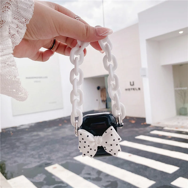INS New Luxury Polka Dot Bow Knot Earphone Case For Airpods1 2 Pro3 Binaural Acrylic Bracelet Headphone Shockproof Protect Cover