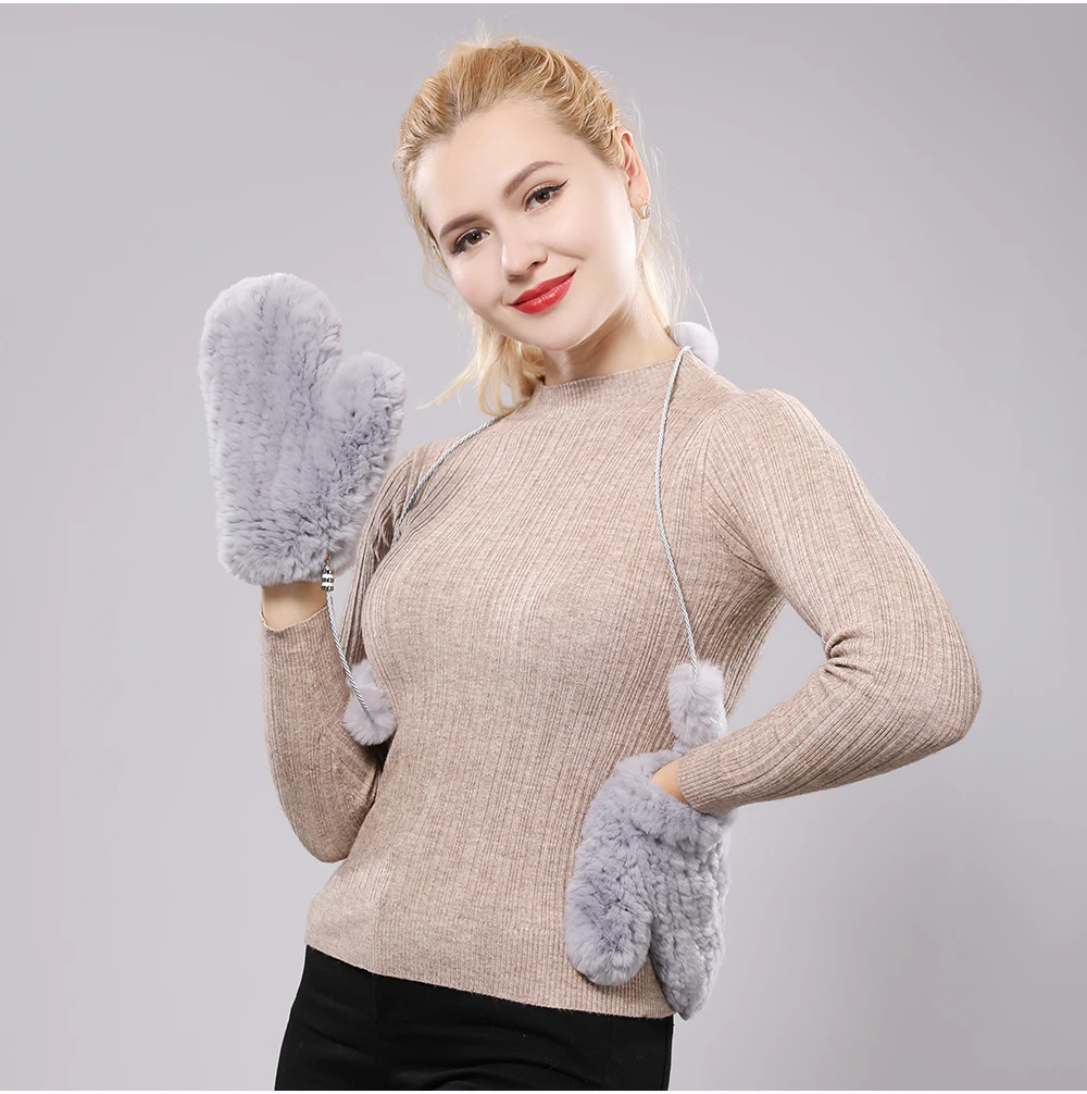 Women's Winter Warm Real Rex Rabbit Fur Gloves Good Elastic Ladies Fur Mittens Girls Outdoor Warm Natural Rex Rabbit Fur Mittens