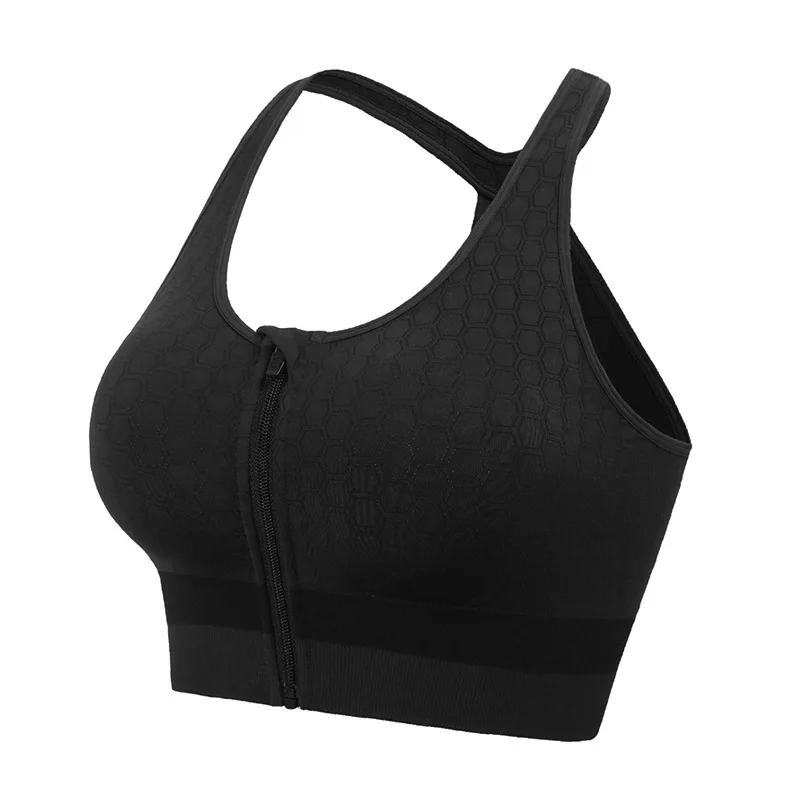 Women\'s High Impact Wireless Cross Back Support Front Zip Sports Bra Wireless Bras with Pad Post-Surgery Bra Active Plus Size