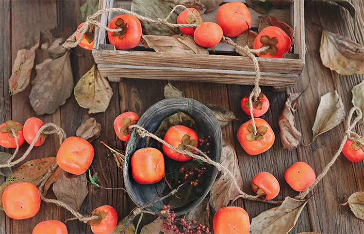 

Autumn fruit Persimmon ruyi hanging persimmon branches hanging cream simulation flower decoration newborn photography props