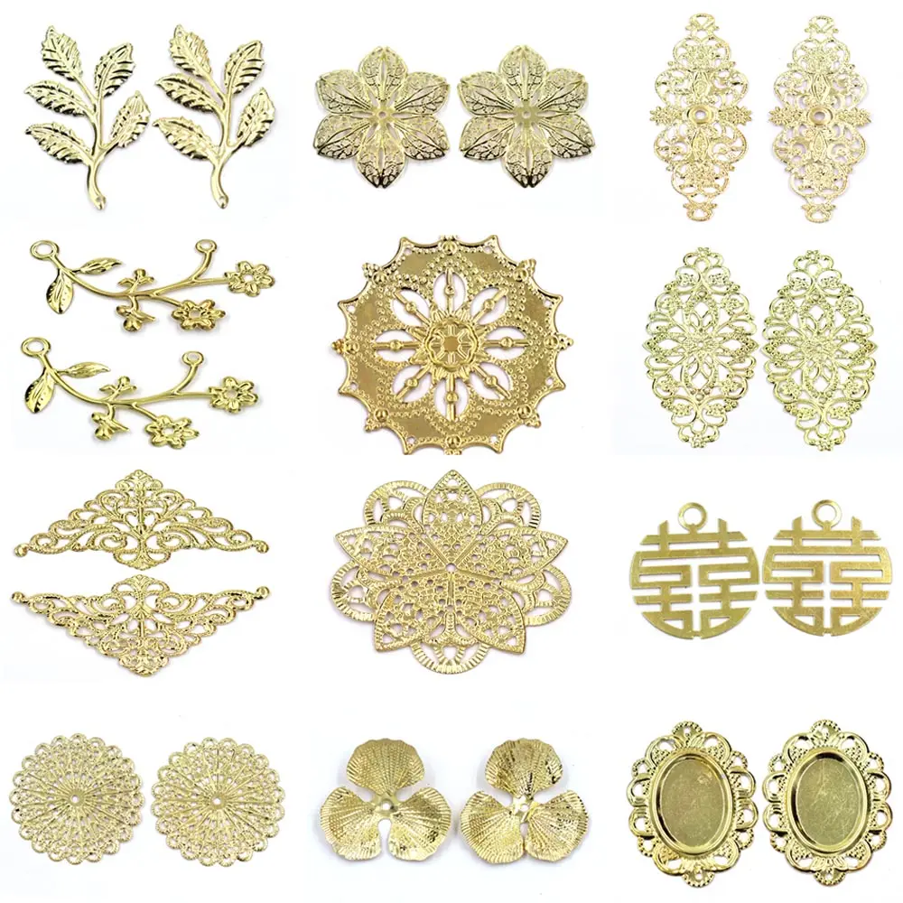 

10Pcs Connectors Wraps Filigree Flower Leaf Luck Pendants Gold Plated For Embellishments Crafts Jewelry DIY Accessories