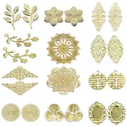 Connectors Wraps Filigree Flower Leaf Luck Pendants Gold Plated For Embellishments Crafts Jewelry DIY Accessories