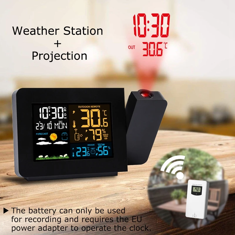 Weather Projection Clock Digital Table Alarm Clock Time Projector Color Thermometer Hygrometer Forecast Comfort Wireless Sensor