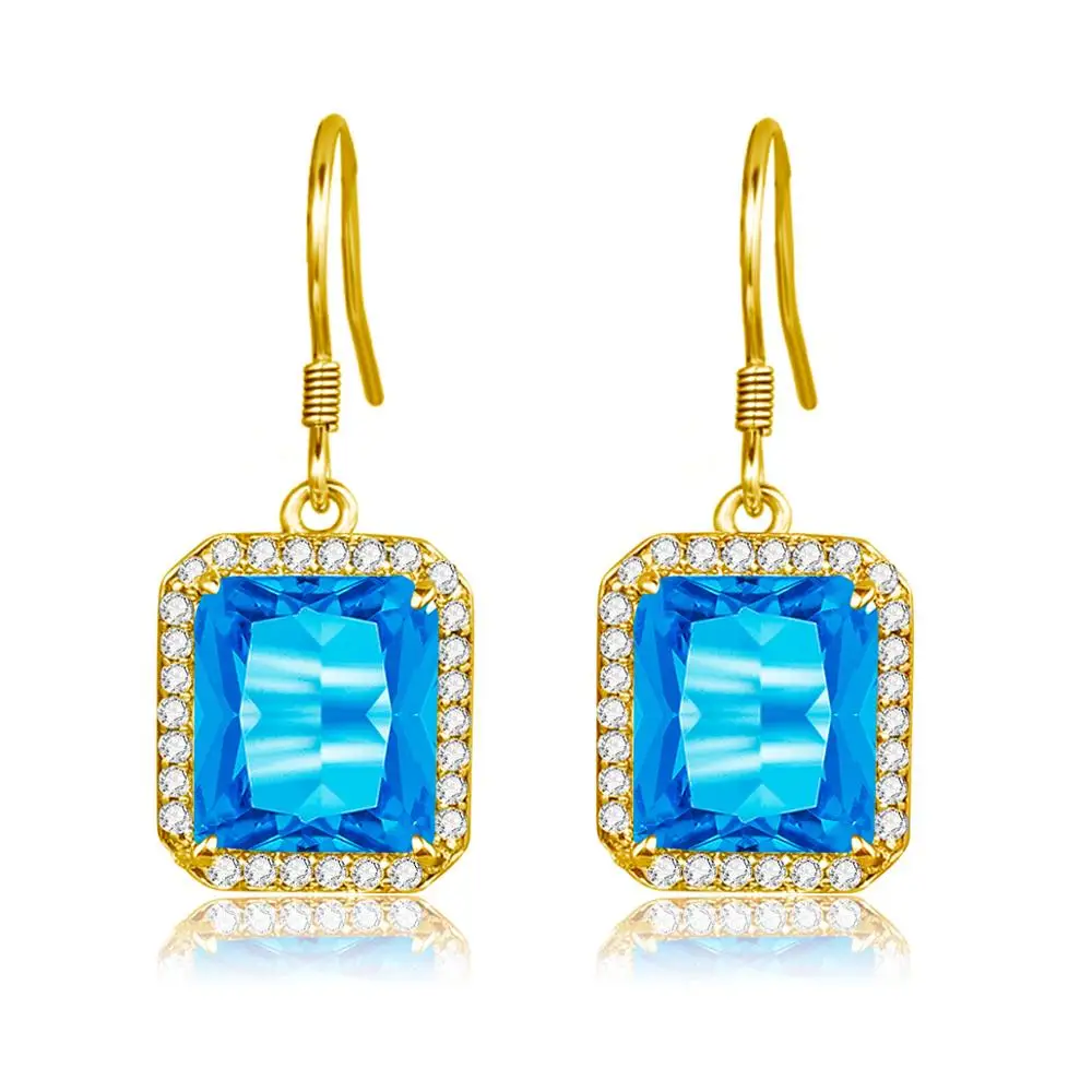 

Drop Earrings Gold 18K Blue Topaz Gemstone Earrings for Women Genuine Silver 925 Jewelry Fine Earrings Bridal Wedding Jewellery