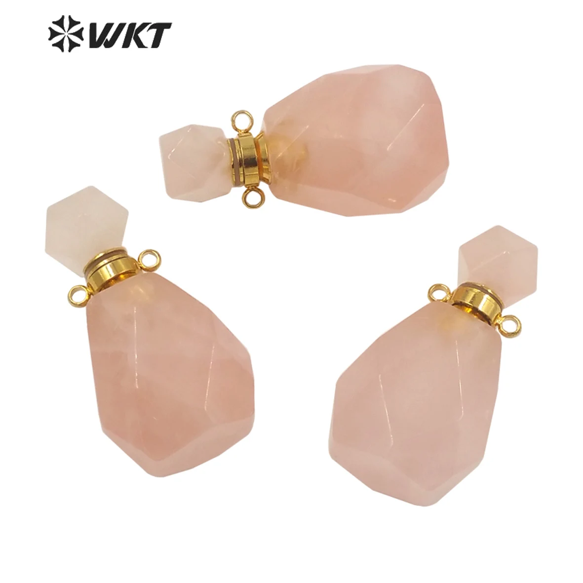 

WT-P1628 Luxury Pink Crystal Quartz Pendant Faceted Water Drop Perfume Bottle Pendant For Necklace Essential Oil Pendant