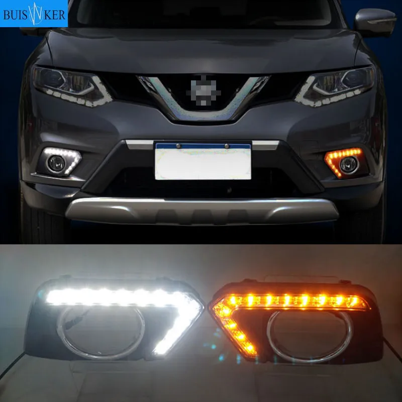 

1Pair DRL For Nissan X-Trail Xtrail X trail 2014 2015 2016 Daytime Running Lights fog lamp cover headlight 12V