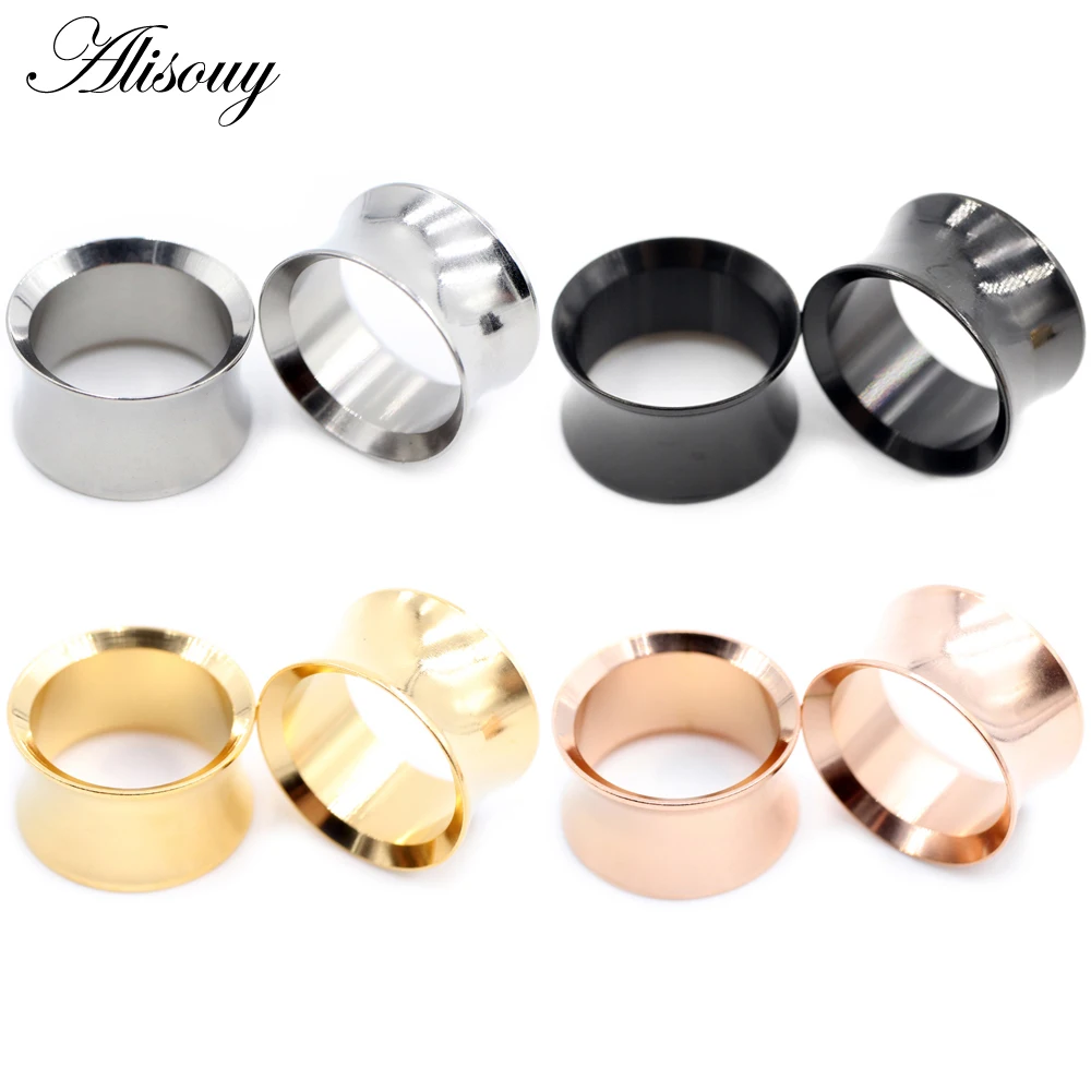 Alisouy 2pcs Stainless Steel Hollow No-Screw Flare Ear Tunnels Plugs Expander Stretcher Gauges Earrings Body Piercing Jewelry