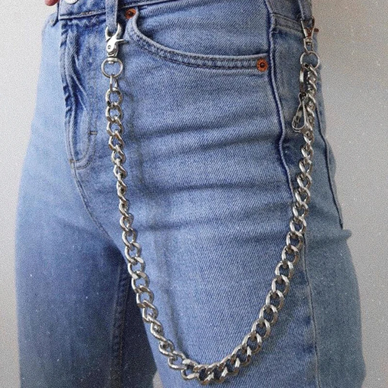 Corrente de cintura longo metal chaveiro calças de rock corrente hipster calça jean chave carteira cinto anel clipe masculino hiphop jóias 5 tamanho