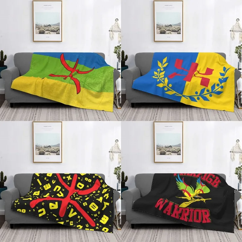 

Amazigh Berber Flag Blanket Warm Fleece Soft Flannel Imazighen Kabyle Throw Blankets for Bed Sofa Outdoor Spring Autumn