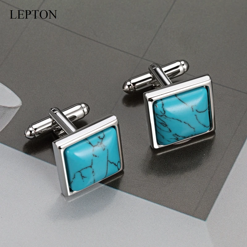 Hot Sale Blue stone Cufflinks for Mens Business Lepton Fashion Square Imitation fashion   Cufflink Relojes gemelos Drop Shipping