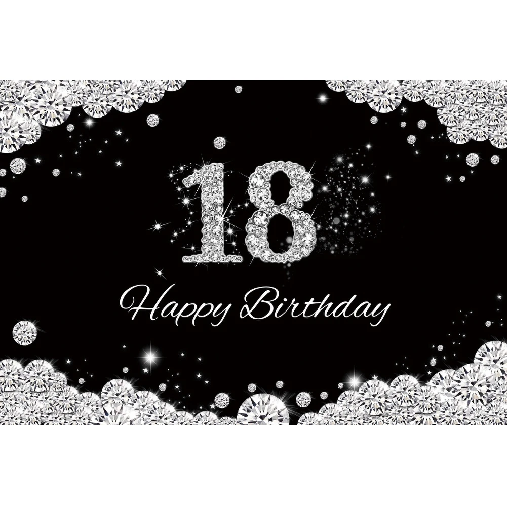 Laeacco 18st Black White Birthday Photography Background Diamond Custom Portrait Backdrop Photocall For Photo Studio