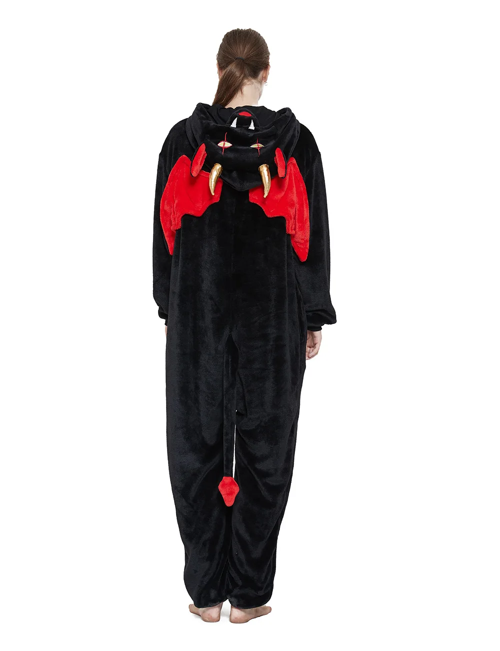 ผู้ใหญ่Kigurumi Devil Onesies Flannelสัตว์น่ารักชุดนอนชุดเด็กฤดูหนาวปีศาจNightieชุดนอนชุดนอนHomewear