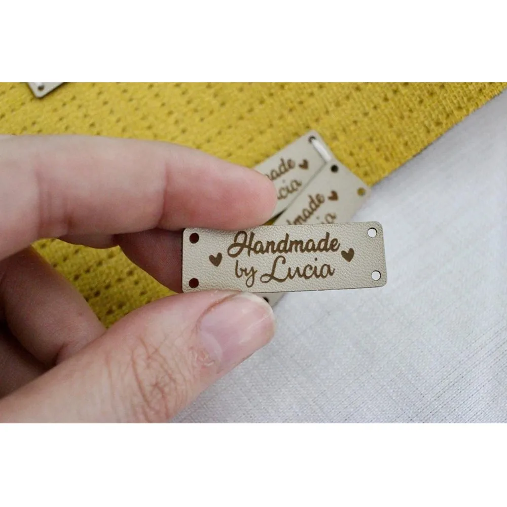 

personalized Leather labels for knitted and crocheted items, labels for handmade products, product tags, Labels for rivets