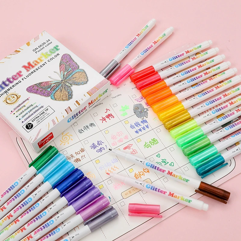 12/24สีอะคริลิค Glitter Markers ปากกาสีสำหรับจิตรกรรม Scrapbooking DIY Craft อุปกรณ์ศิลปะ,การ์ด,สี