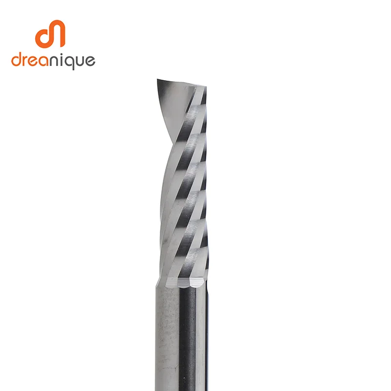 Dreanique 1pc Single Flute Spiral End Mill 1/8 1/4Inch Shank CNC Carbide Aluminum Inch Size Cutter for woodworking Acrylic ACM