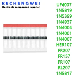 100PCS 1N5817 1N5819 1N5399 1N4937 1N4004 Schottky Rectifier Diode 1N4001 1N4007 UF4007 HER107 FR207 FR157 FR107 RL207 DO-41