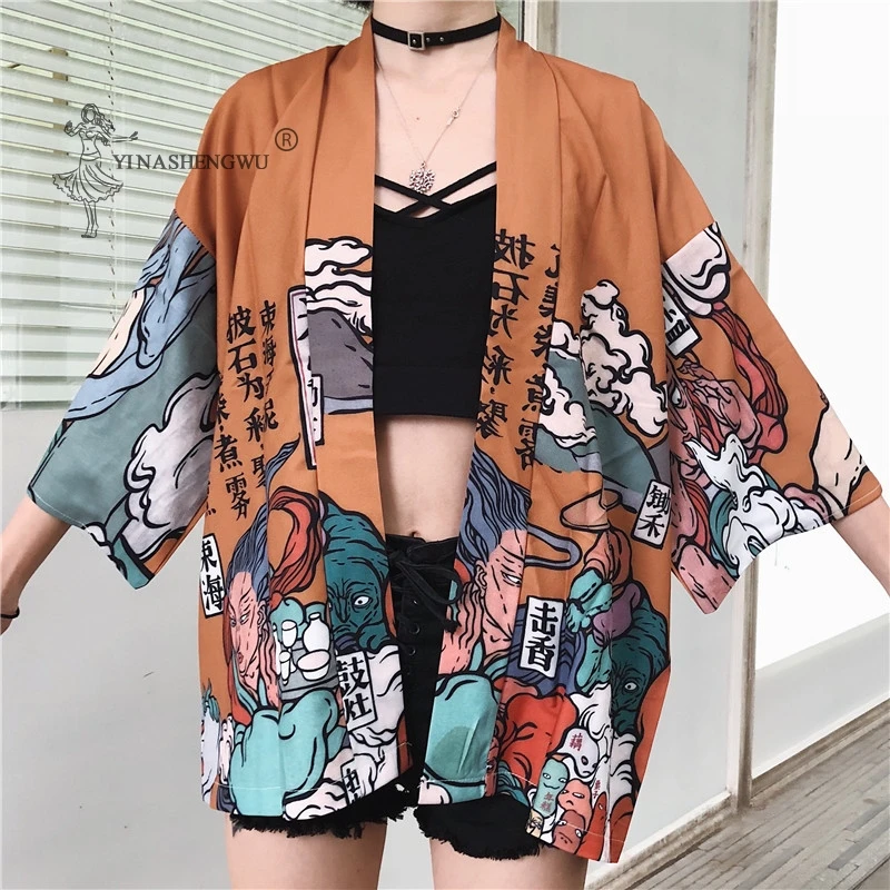 Japanese Kimono Samurai Unisex Clothes Traditional Shirts Japan Woman Harajuku Tops Cardigan Asian Costume Yukata Haori Obi Coat