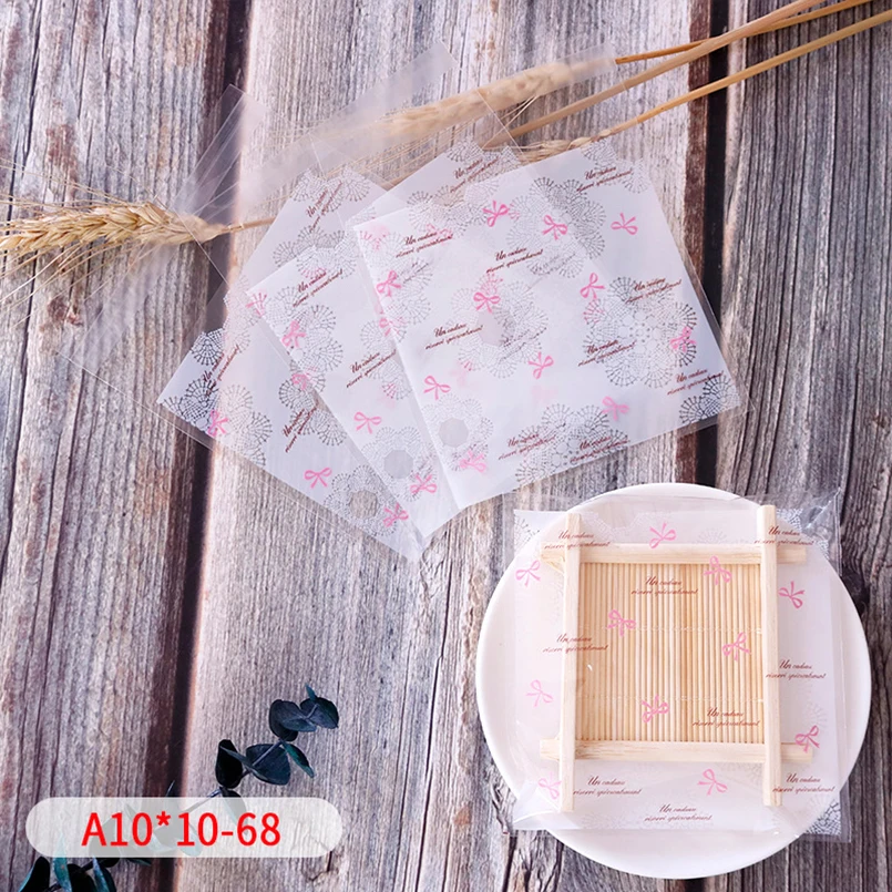 50pcs Pink Bow Lace Hollow firework Cellophane Self-adhesive Bag Letter Decor Bags Baby Shower Party Supplies Biscuit Packaging