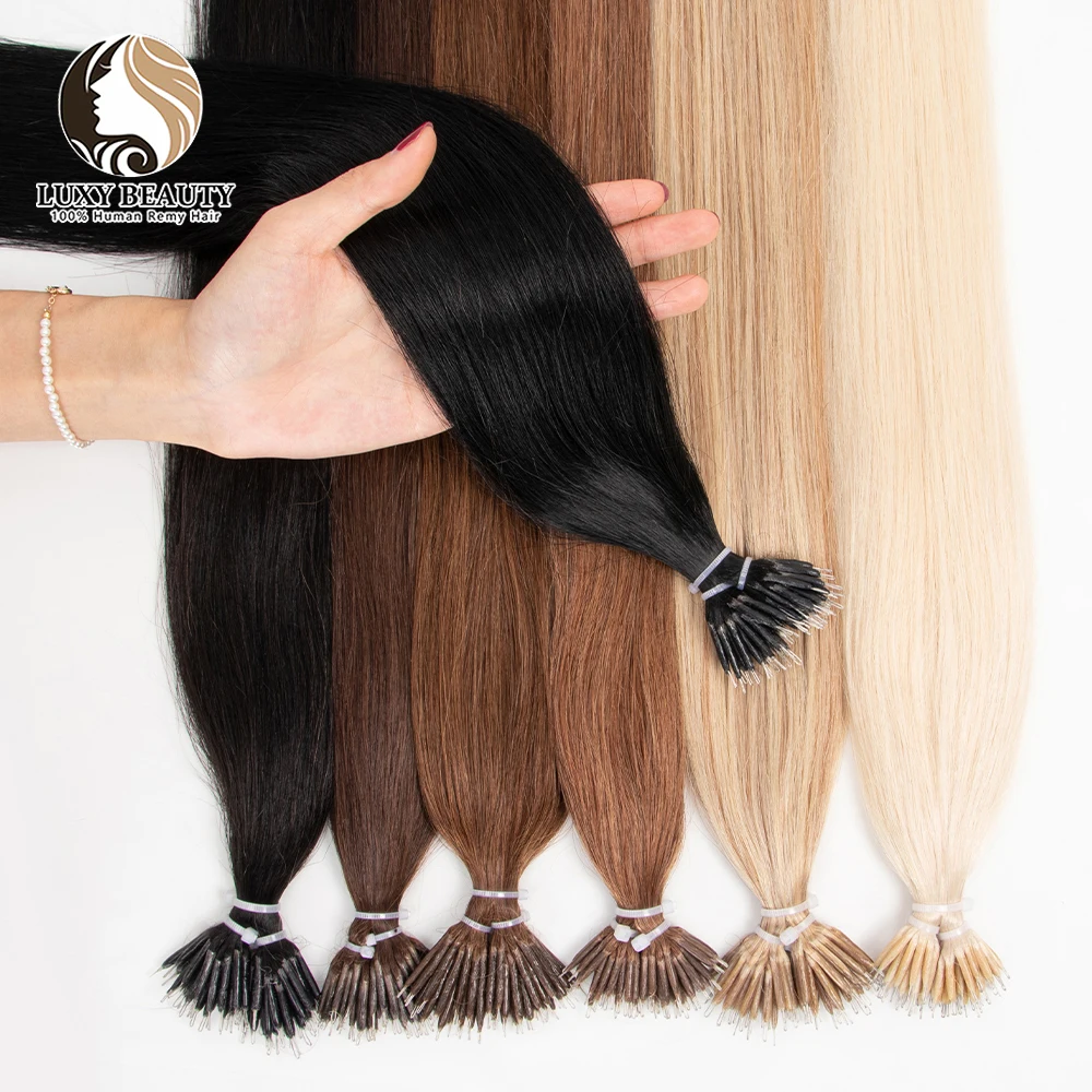 Micro Bead Human Hair Extensions Invisible Non-remy Real Human Hair 50 strands Natural Black Brown Blonde Nano Rings Hair