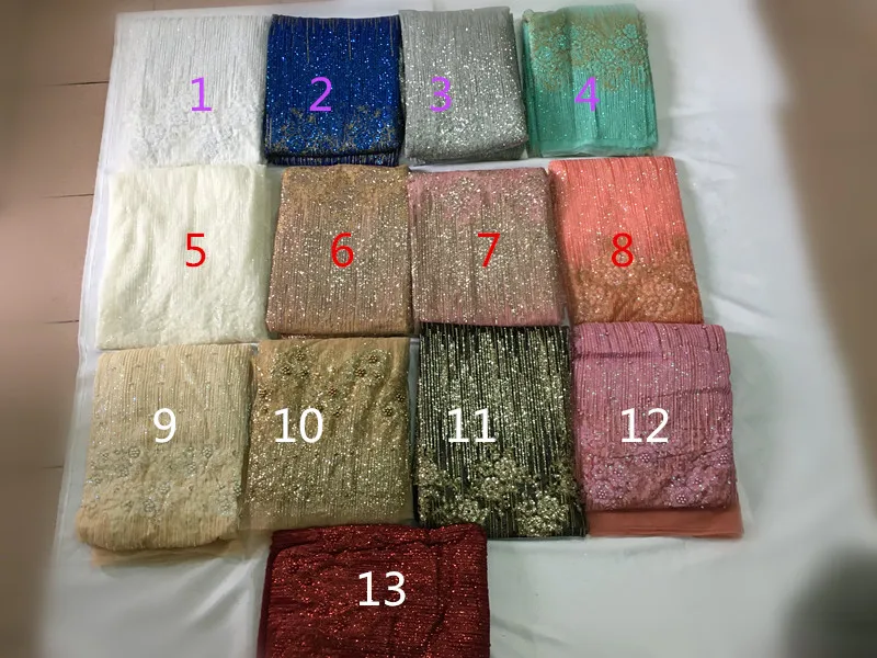 

Good Design 13 Colors African High Quality Glitter Sequins Tulle Mesh Lace Fabric For Wedding Dress, Evening