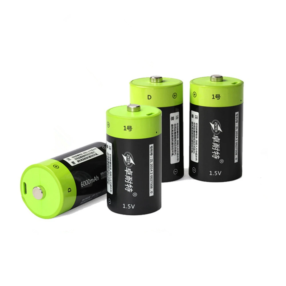 

4pcs/lot ZNTER 6000mAh 1.5V rechargeable battery size D USB lithium polymer battery fast charging via Micro USB cable