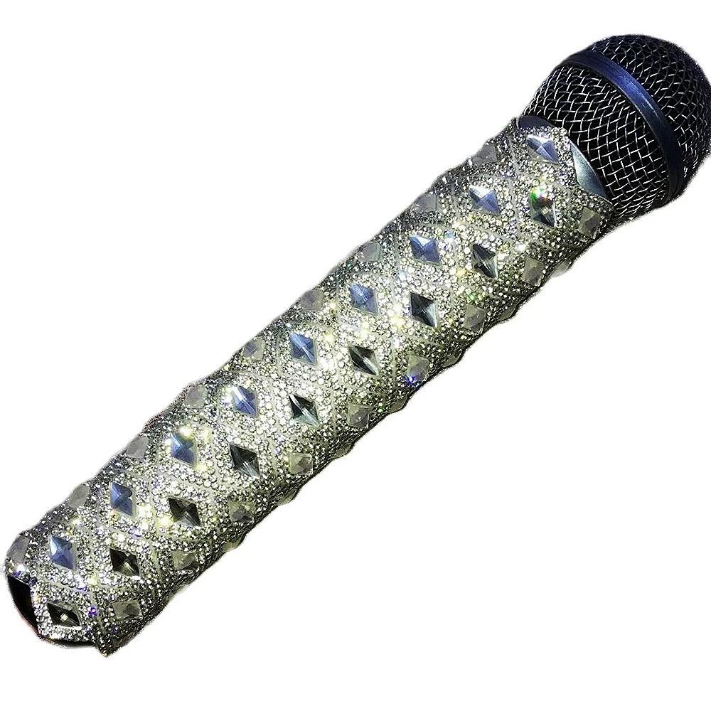 Singer Sparkling Diamond Rhinestones Microphone Case Personality Performance Accessories Flashing Bar Dance Stage Show