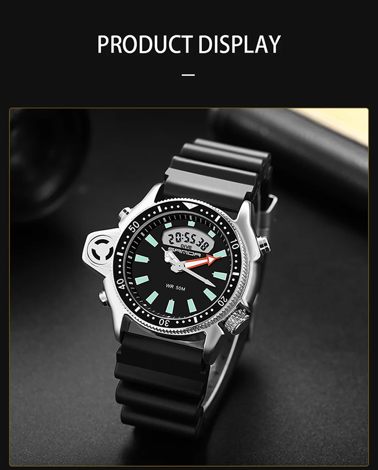 SANDA Mode Sport Männer LED Digital Uhren Dual Display Quarz Armbanduhr Im Freien Wasserdichte Militär Armbanduhren Herren Uhr – Detail 17