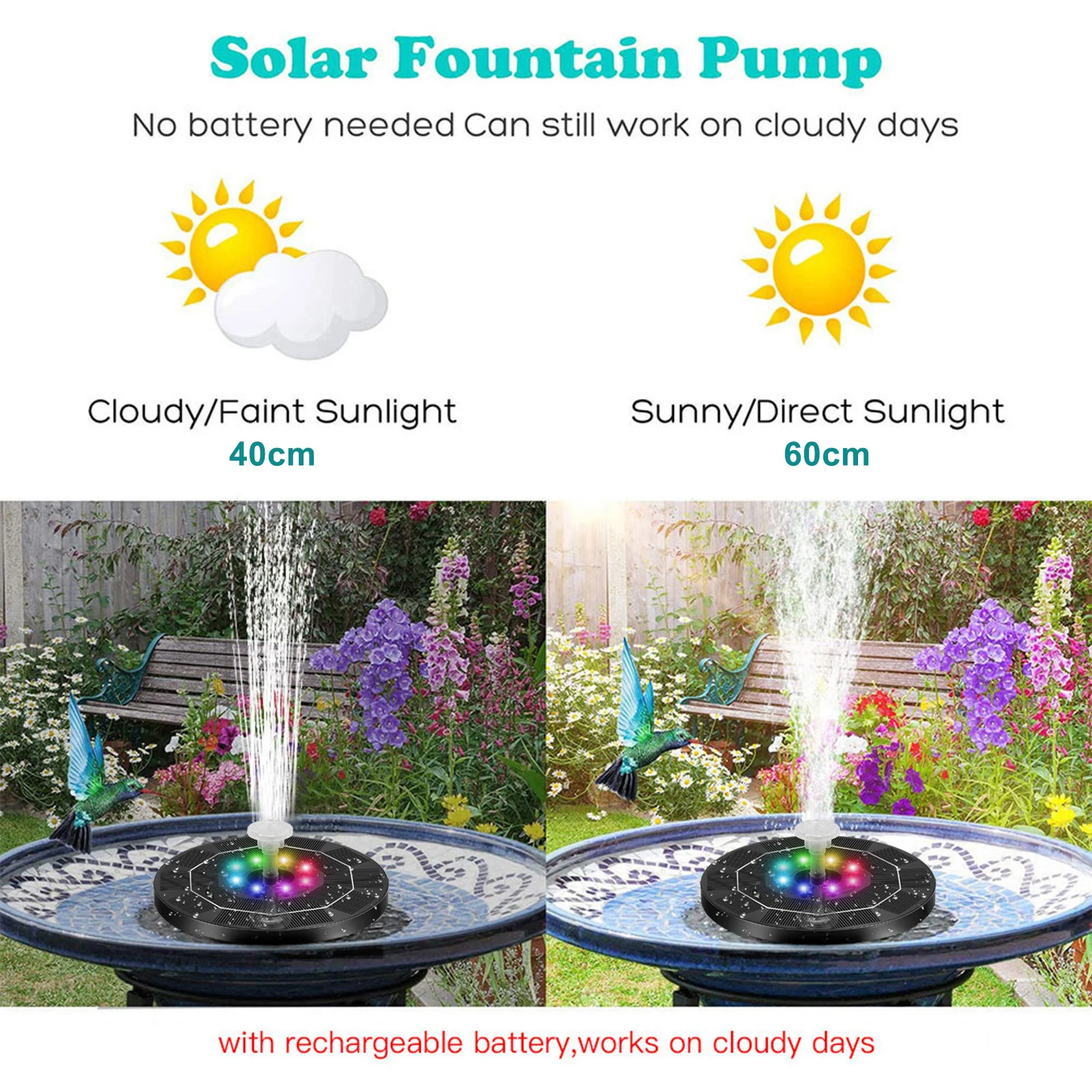 

Floating Solar Fountain 5V 3W Solar Fountain Garden Water Fountain Pool Pond Decor Gradient Light-emitting Water Pump Fountain