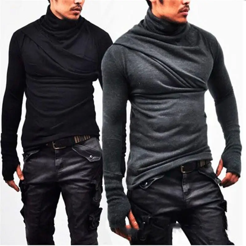 Men's Long Sleeve T-Shirt Spring And Autumn New High Collar Slim Mittens Style Yamamoto Casual Large Size Jacket