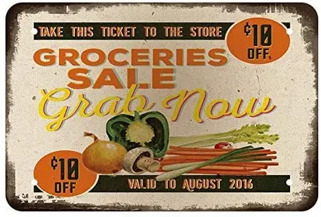 Metal Tin Sign Store Groceries Sale Grab Now Vegetables Pub Bar Retro Poster Home Kitchen Restaurant Wall Decor Signs 12x8inch