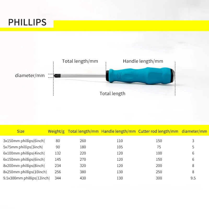 1pcs Knockable Heart Screwdriver Multifunction Extra Long and Thick Slotted Phillips Screw Driver Set with PP Handle 5 6 8 9.5mm