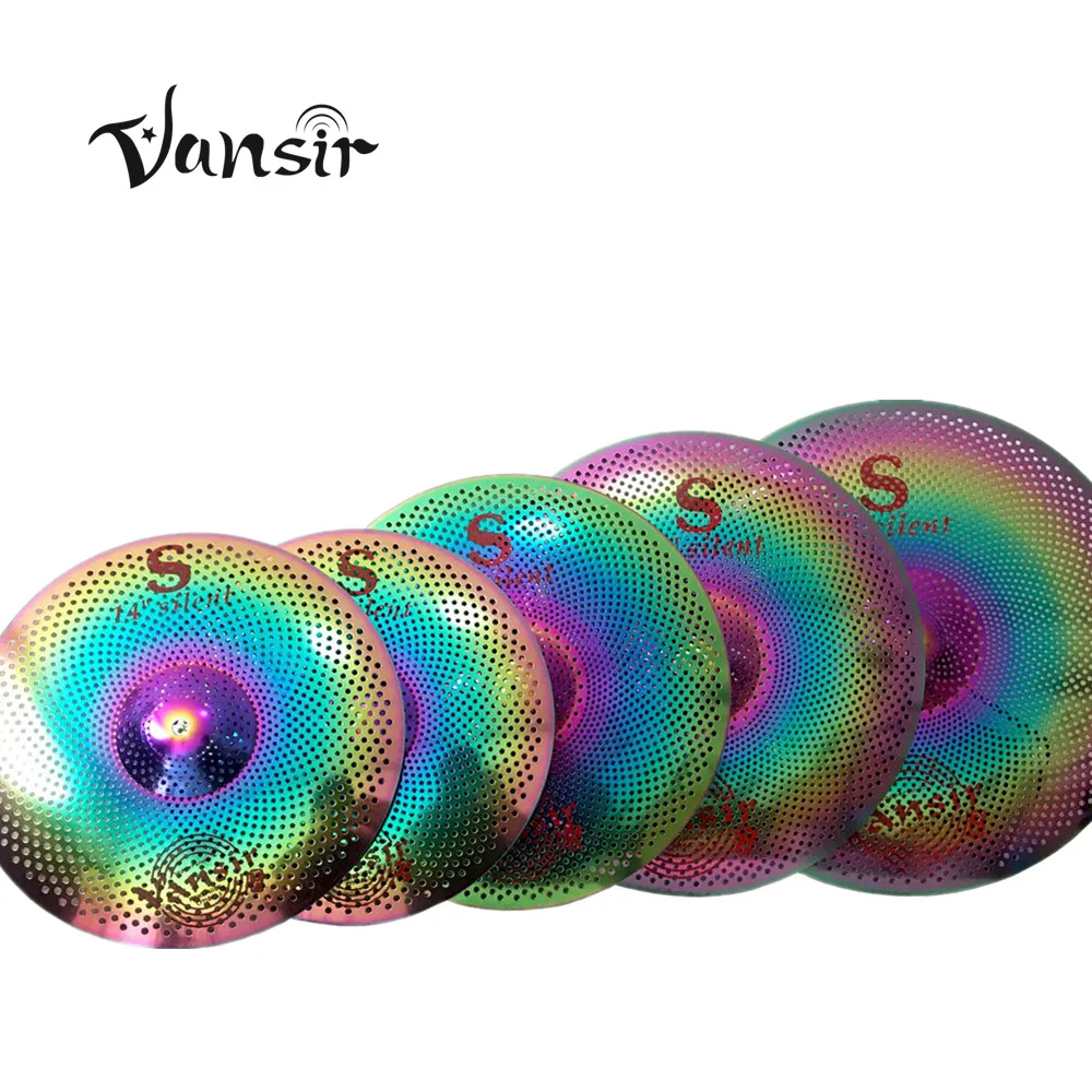 

Vansir 14" 16" 18" 20" 5 Pcs New Designed Low Volume Cymbals Quiet Cymbals Cymbal Sets for Practice Colorful Rainbow