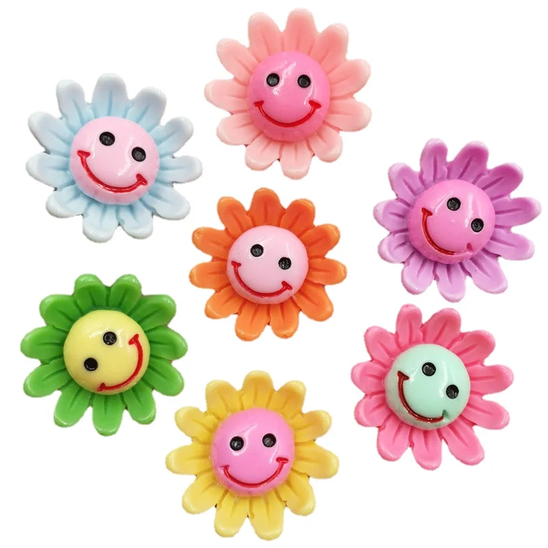 

20PCS Hand Painted Resin Kawaii Colorful 3D Smile Sunflower Flatback Stone Figurine Scrapbook DIY Decor Home OF742*2