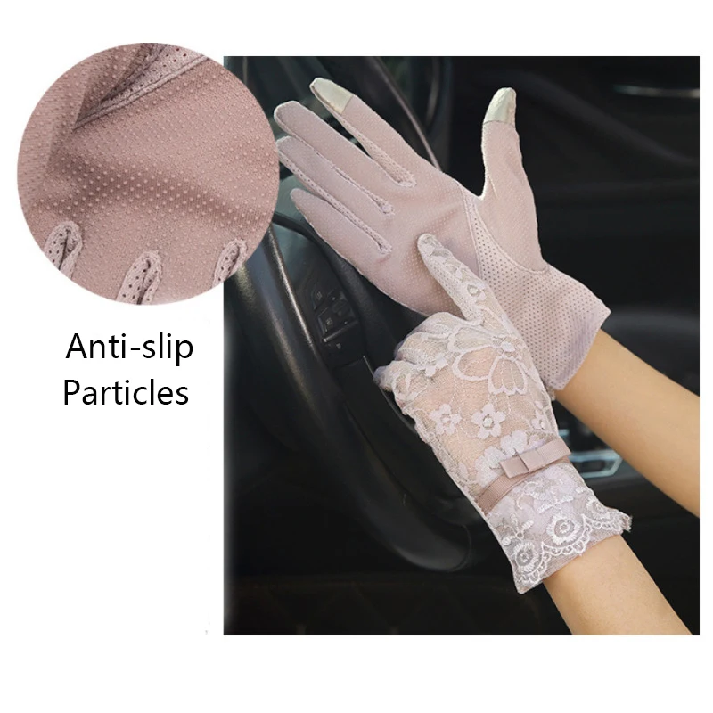 Guantes de encaje de pantalla táctil para mujer, protector solar, transpirable, fino, suave, corto, antideslizante, exquisito, verano, nuevo