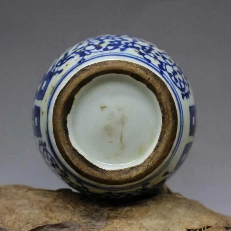 Chinese Blue and White Porcelain Pot Hand Painted Xi Jar 4.1 inch Antique Imitation Old Decoration Ornaments